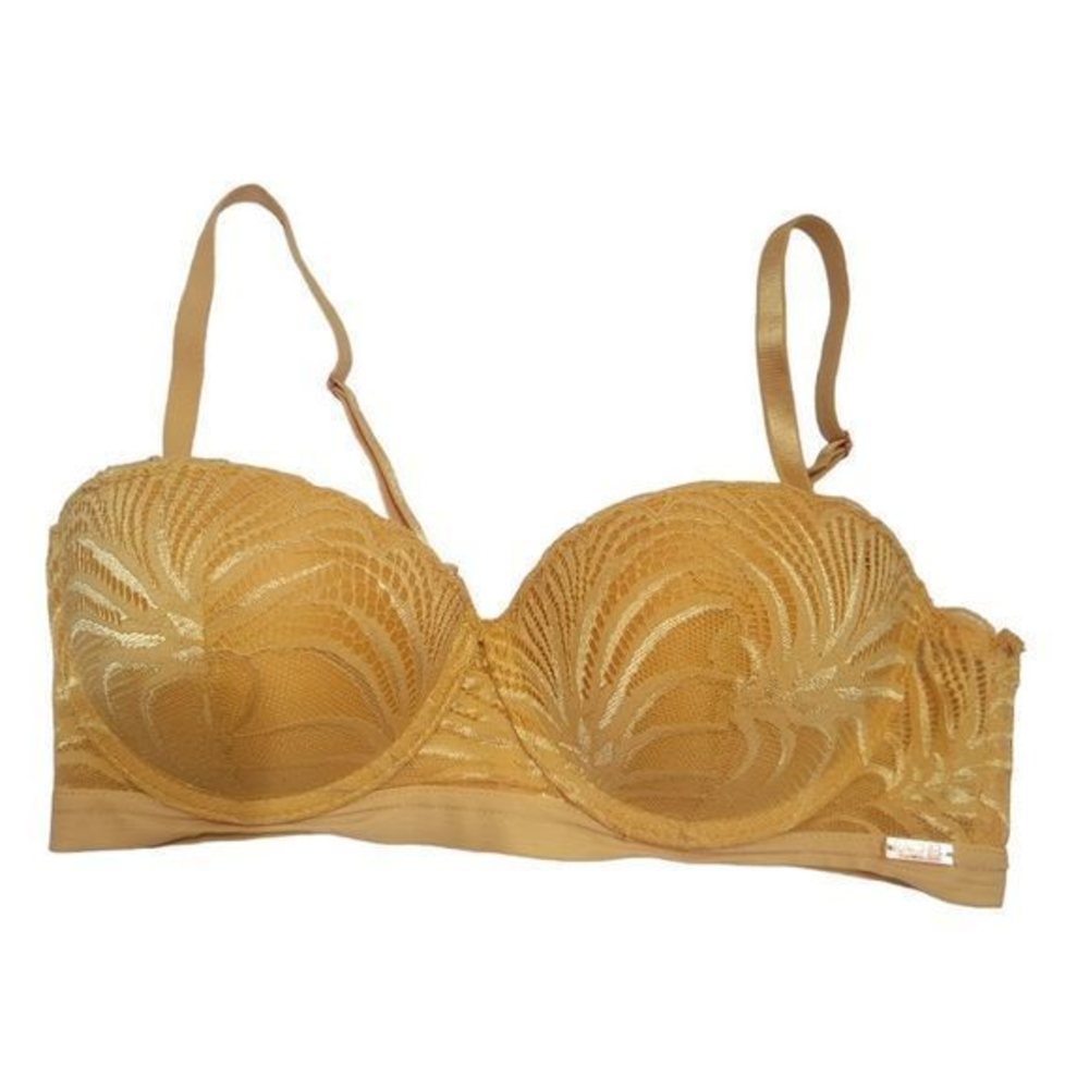 Rachel Roy yellow mustard bra‎ underwire padded size 34B adjustable